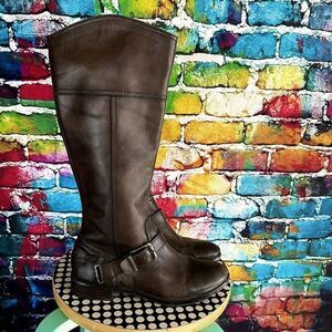 Arturo Chiang Leather Side Zip Harness Boots Brown Buckle 8.5 Medium